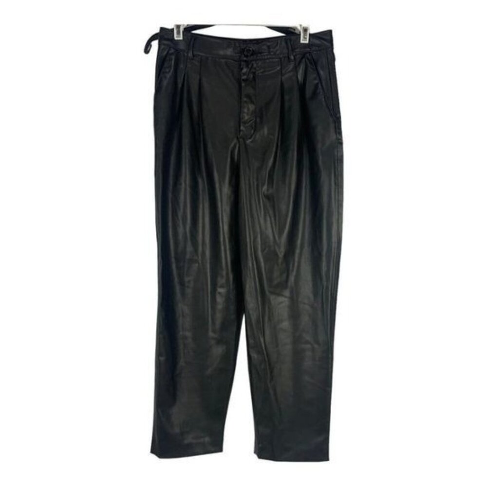 Zara Womens Size XS Black Faux Leather Pleated High-Waist Tapered Pants